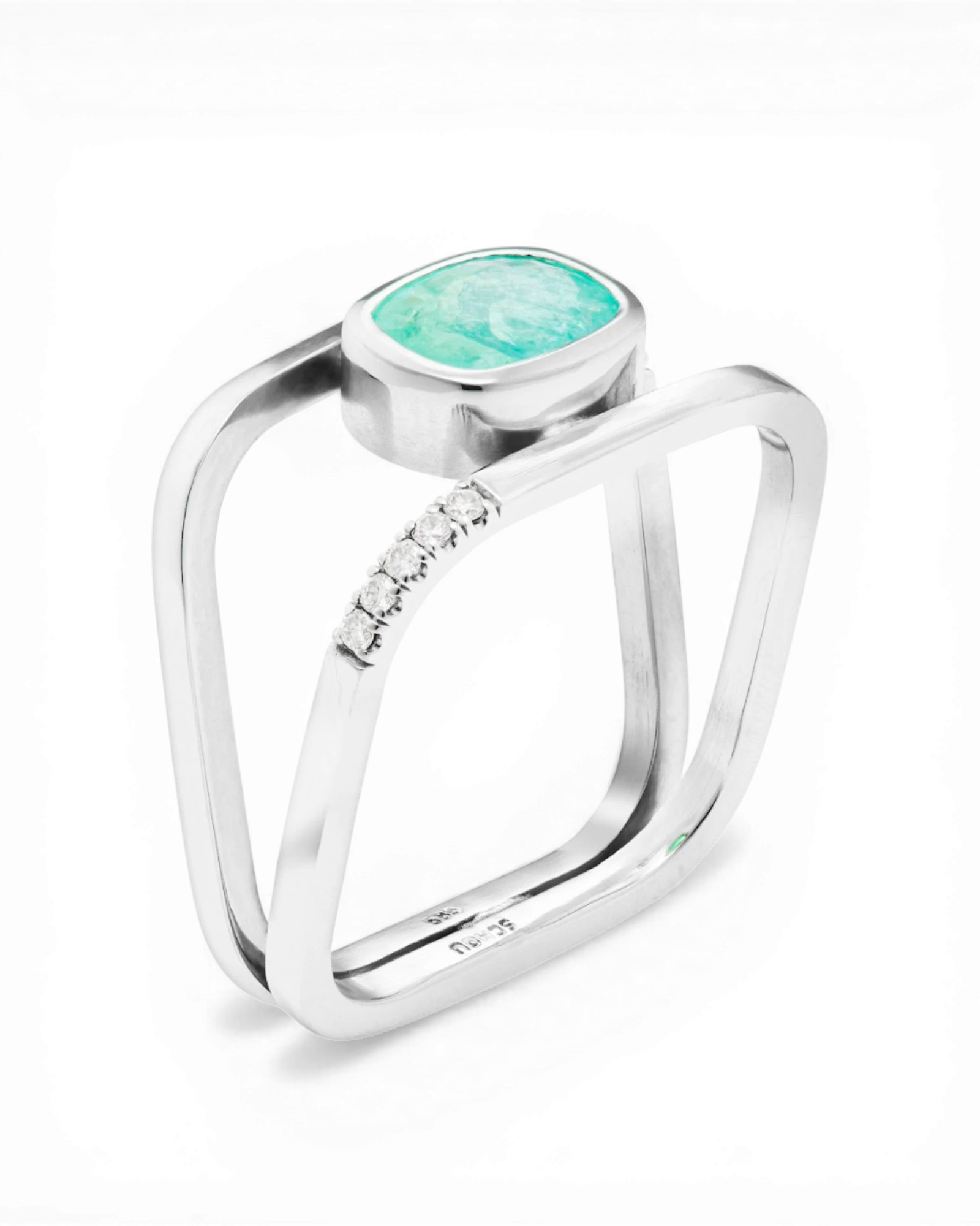 Square double ring white gold