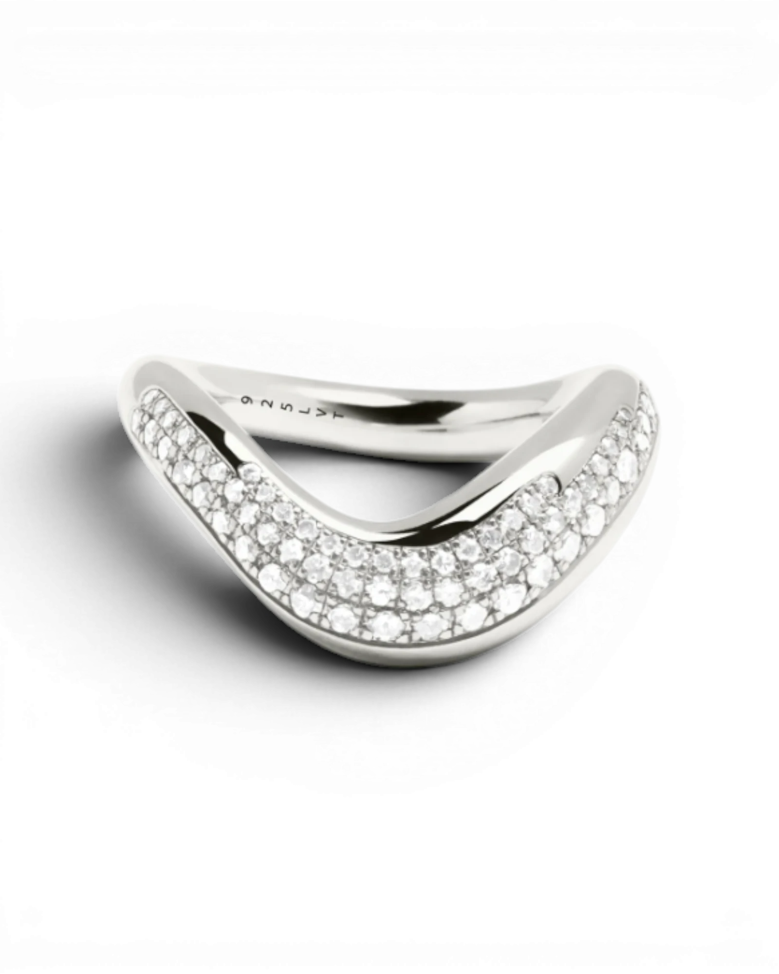 Curvy Silver Pavé Diamond Ring