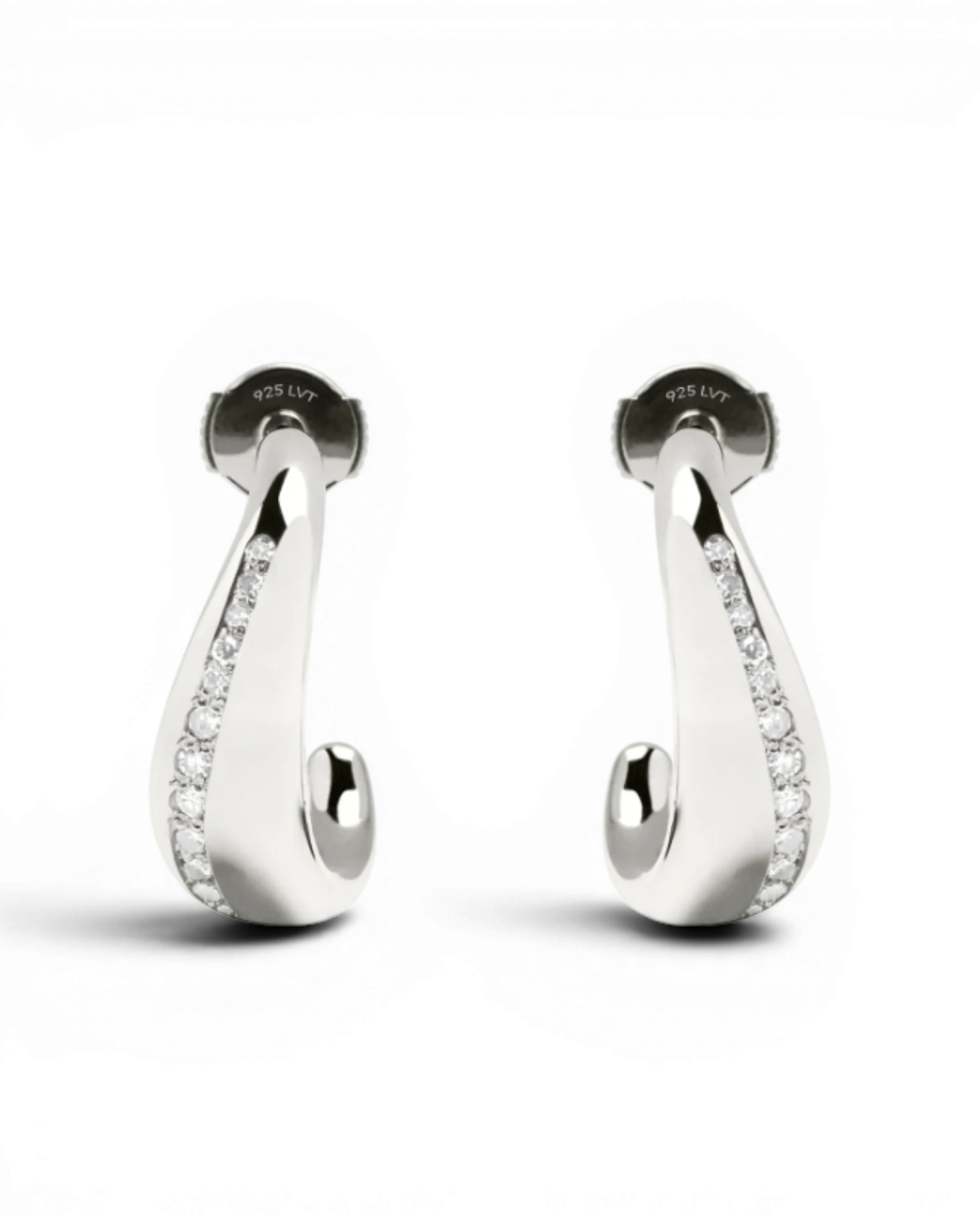 Curvy Silver Diamond Hoop Earrings