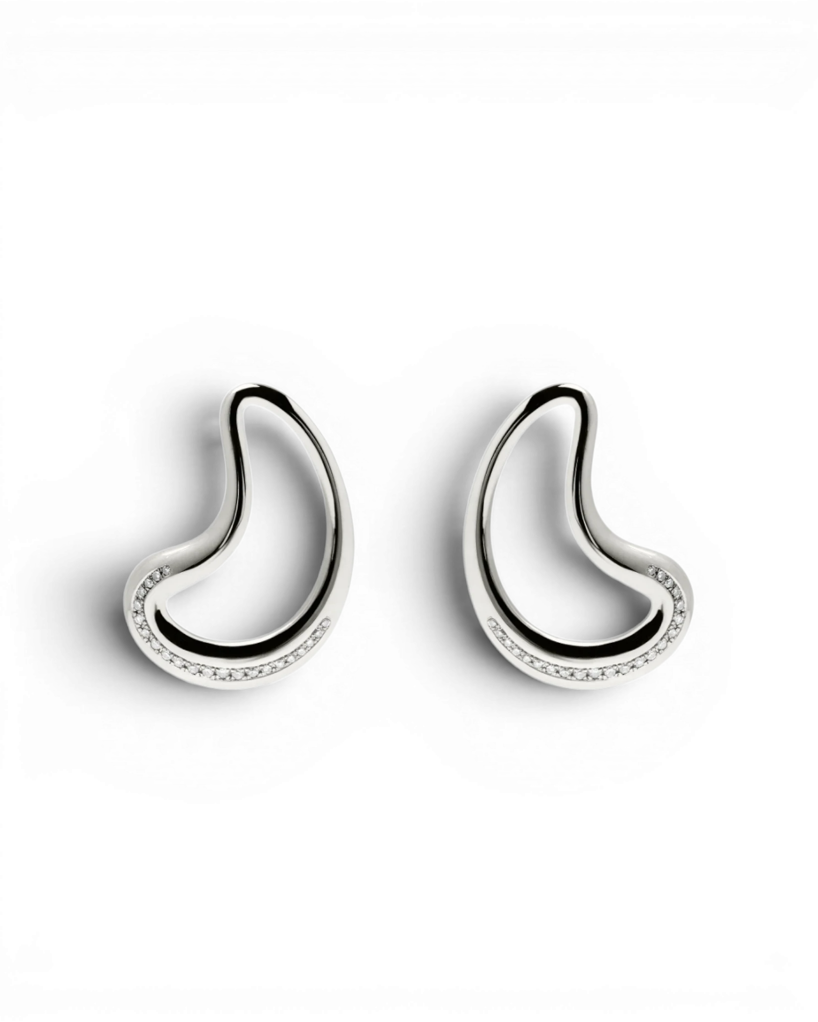 Silver Diamonds Moon Earrings
