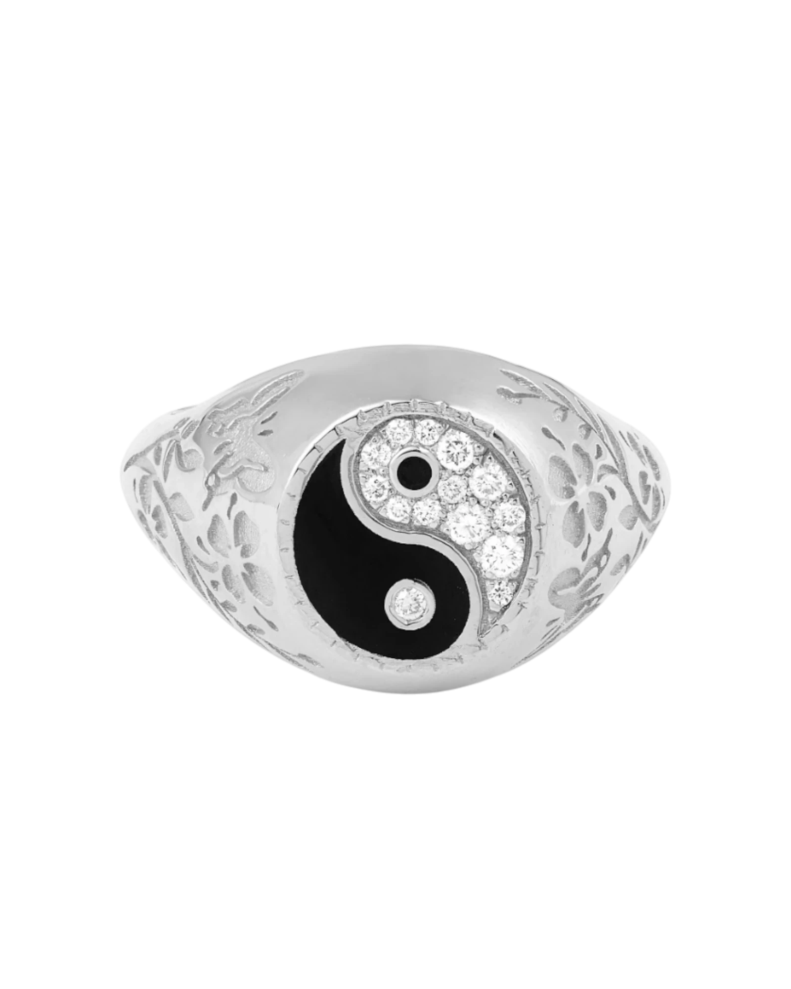Yin Yang Signet Ring Small White Gold