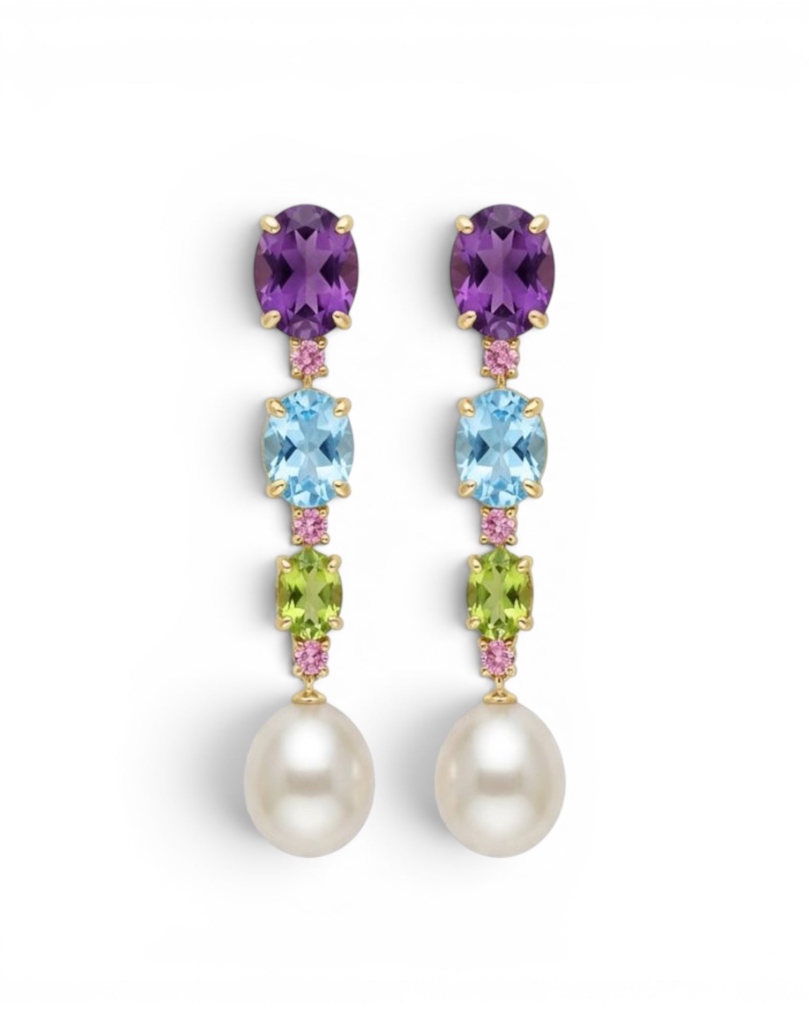 Cushion Drop Earrings with Paraiba and Blue Topaz