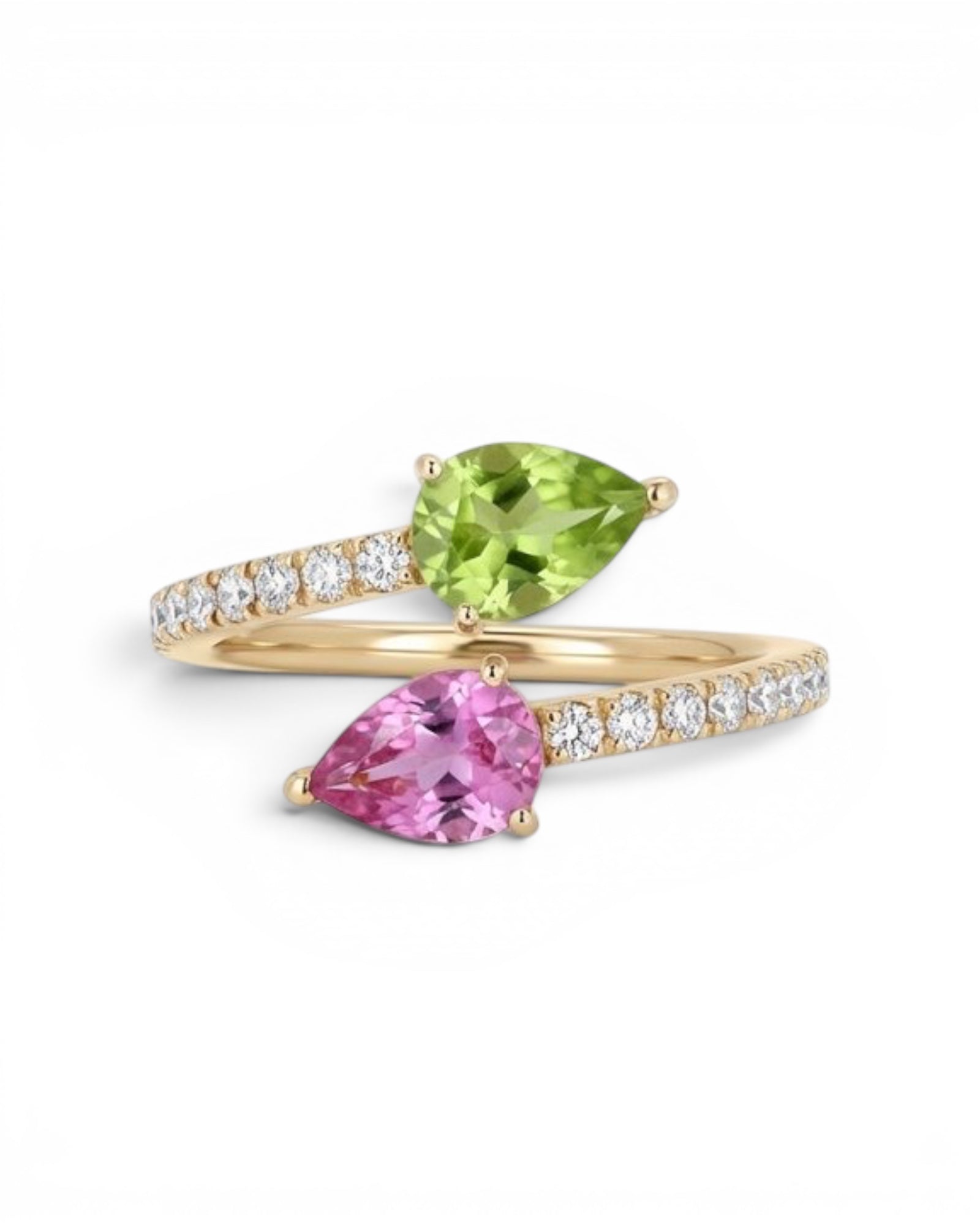 Surprise Vis-á-Vis Ring Peridot und rosa Saphir