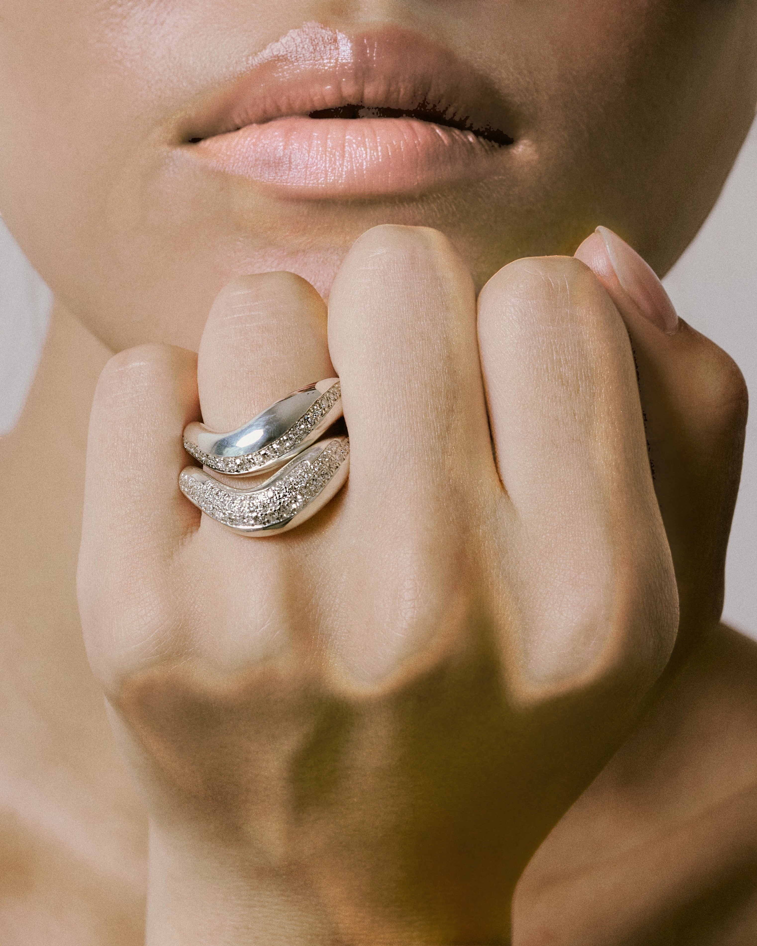 Curvy Silver Pavé Diamond Ring