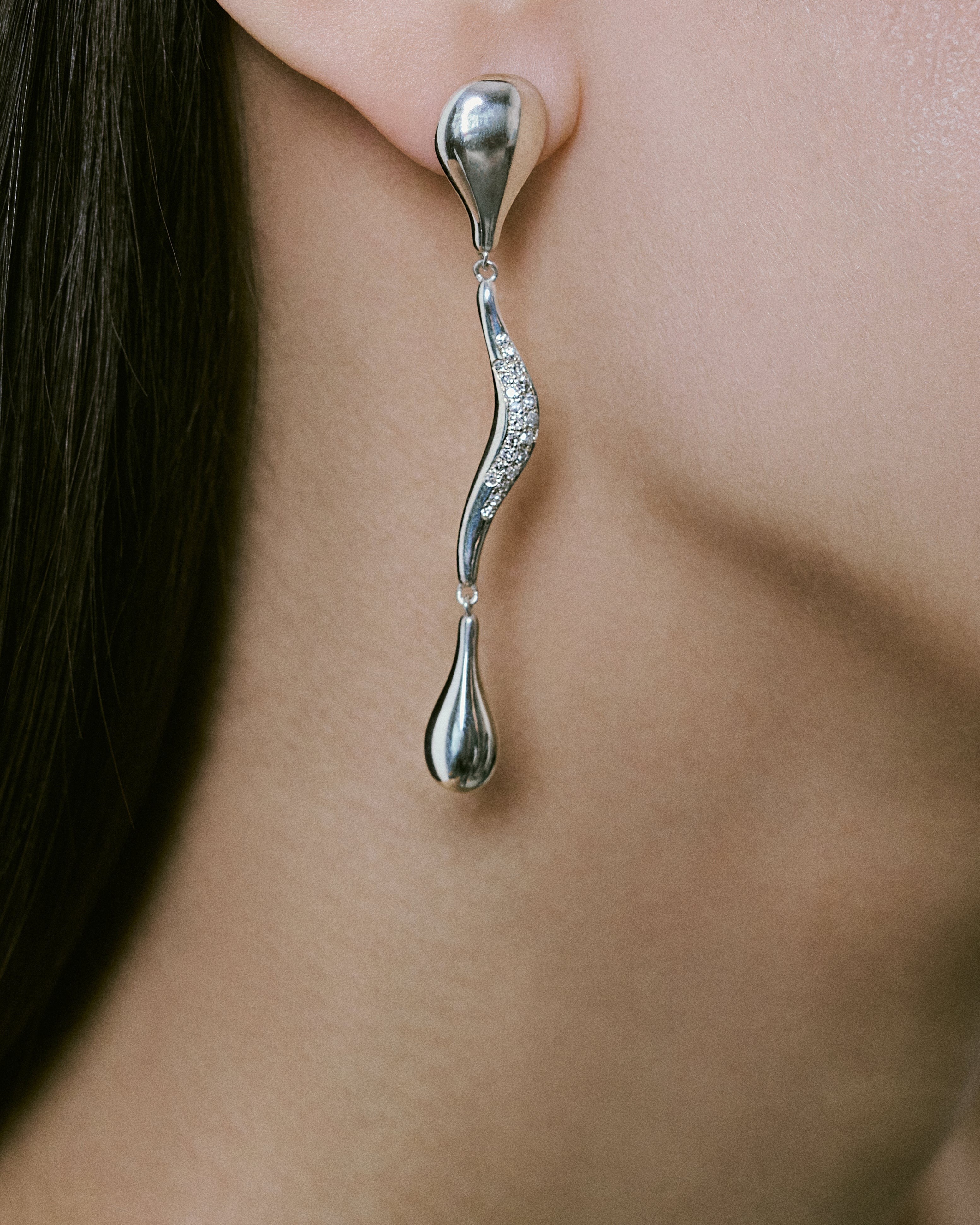 Silver Diamond Drops Earrings
