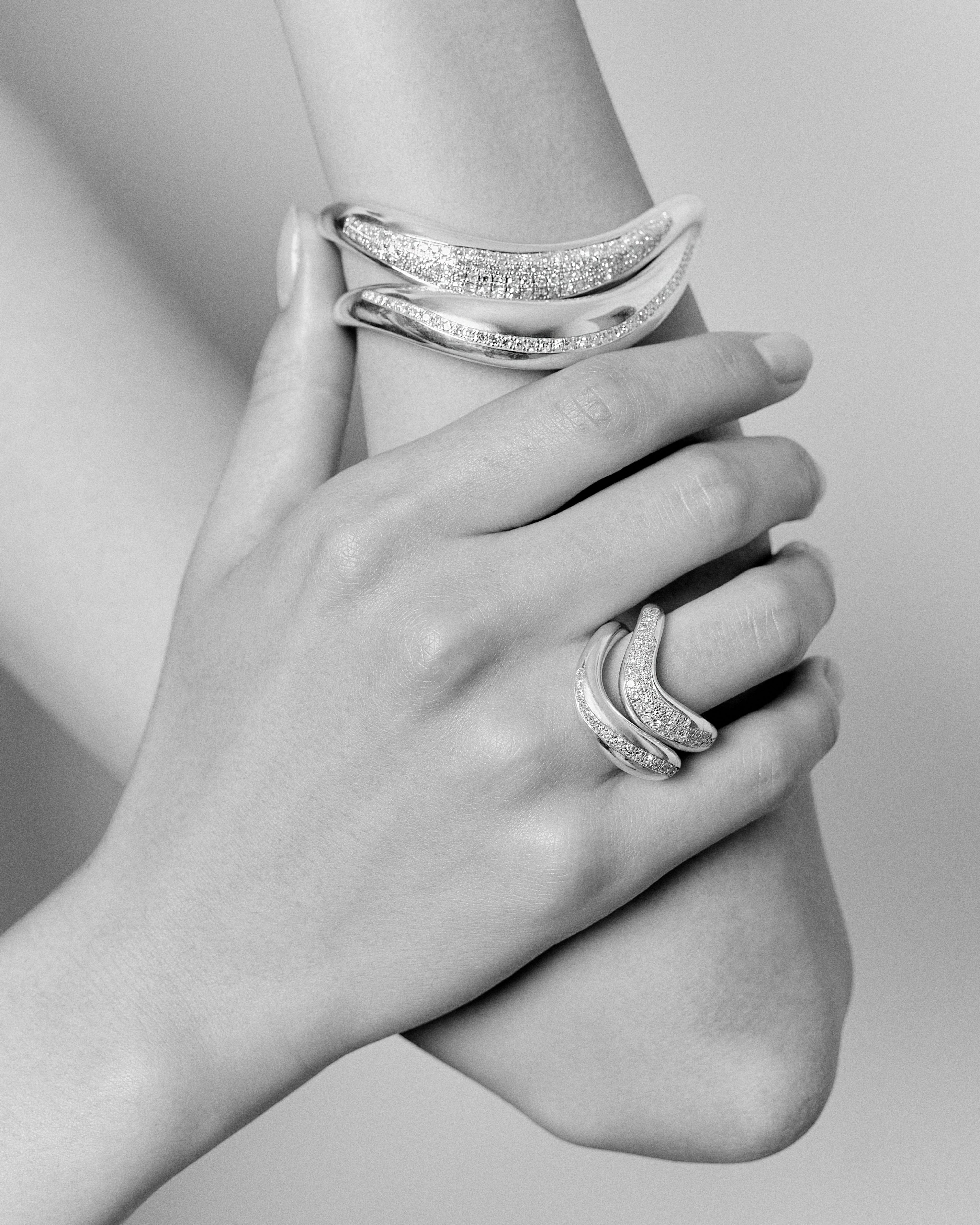 Curvy Silver Diamond Bracelet