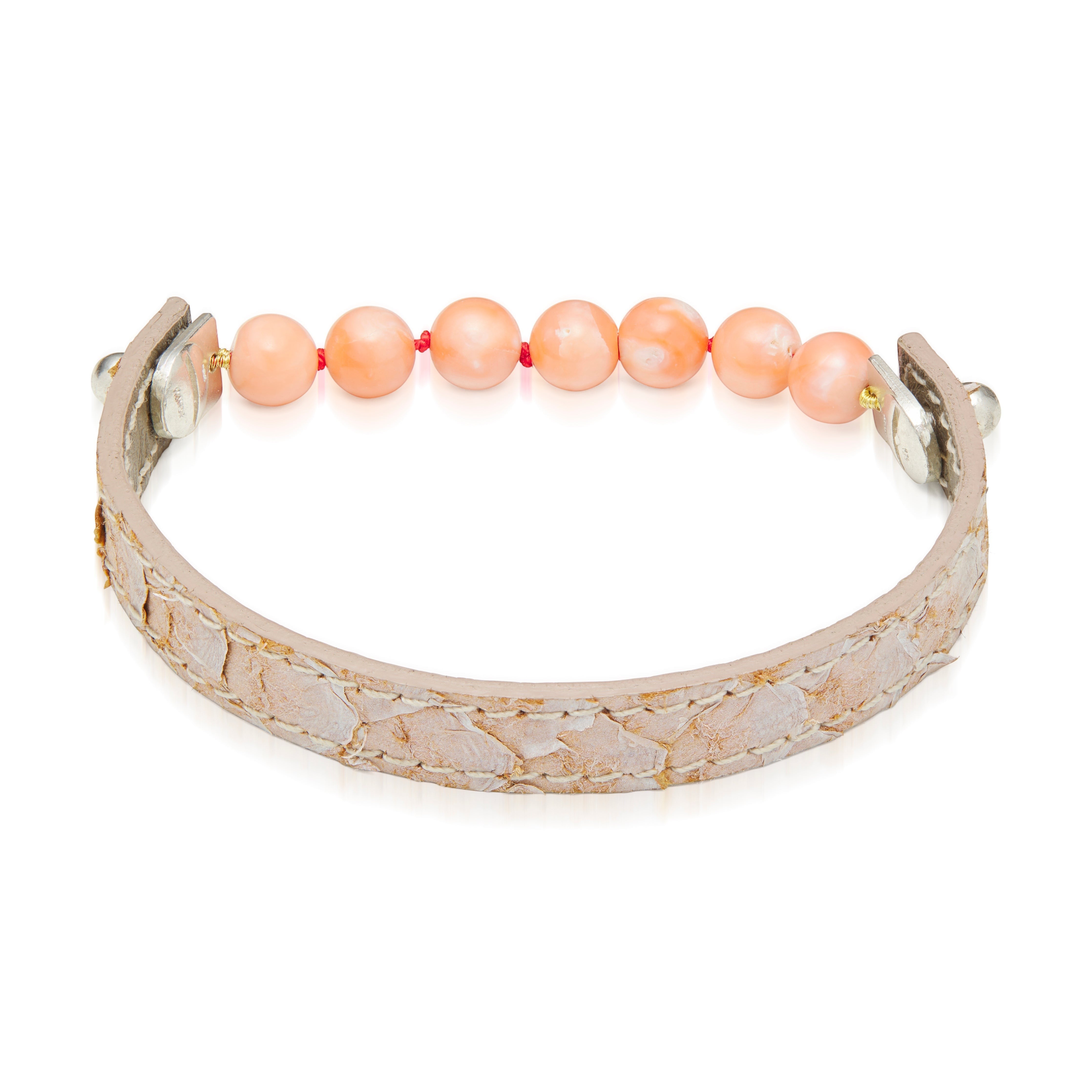 Leather bracelet with pink South Sea pearls