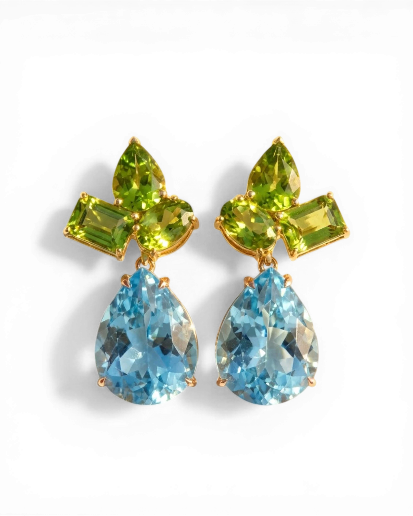Gemstone Stud Earrings with Pendant Peridot & Topaz