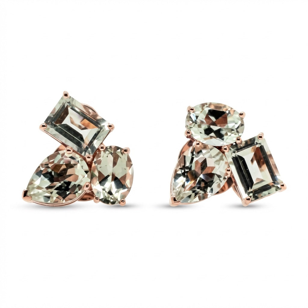 Prasiolite Stud Earrings in Rose Gold