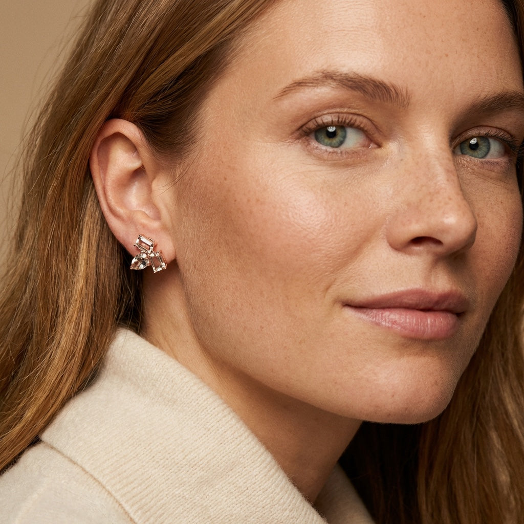 Prasiolite Stud Earrings in Rose Gold