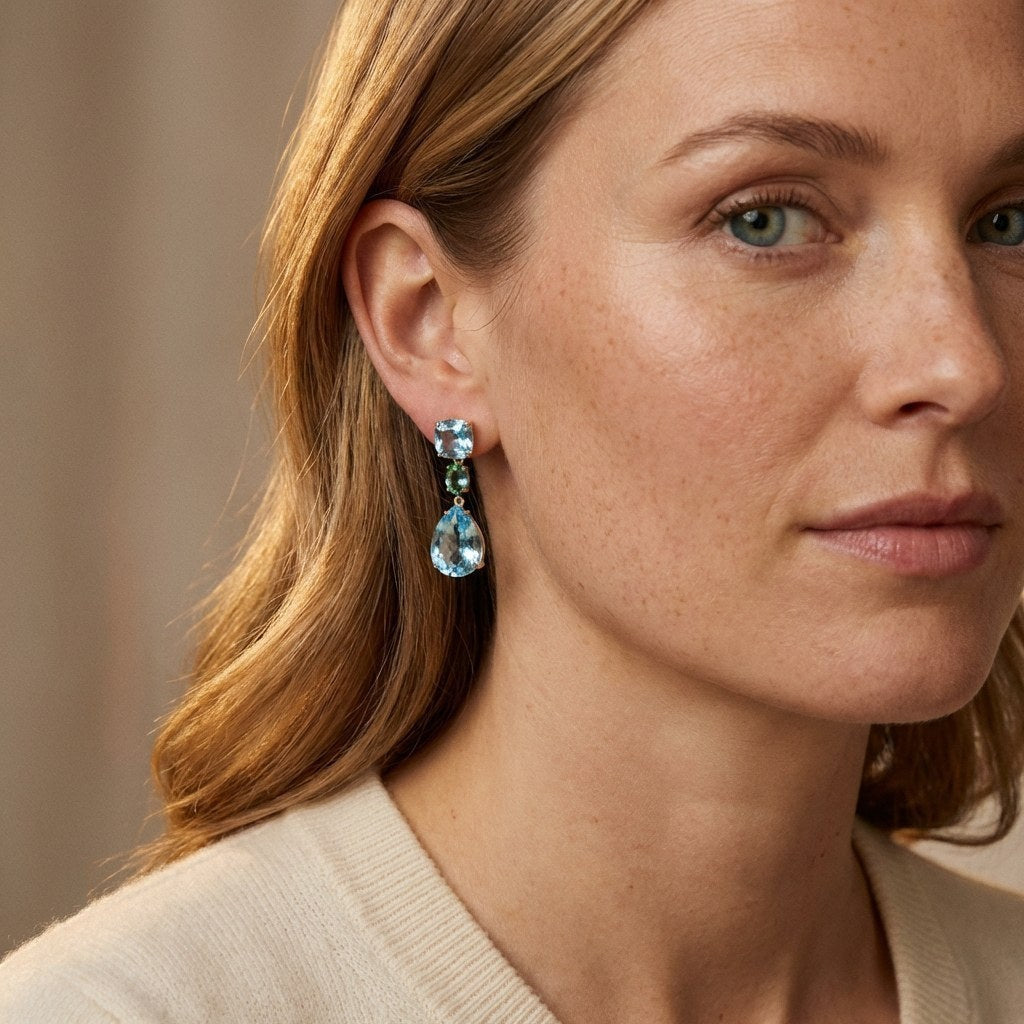 Cushion Topaz Drop Earrings