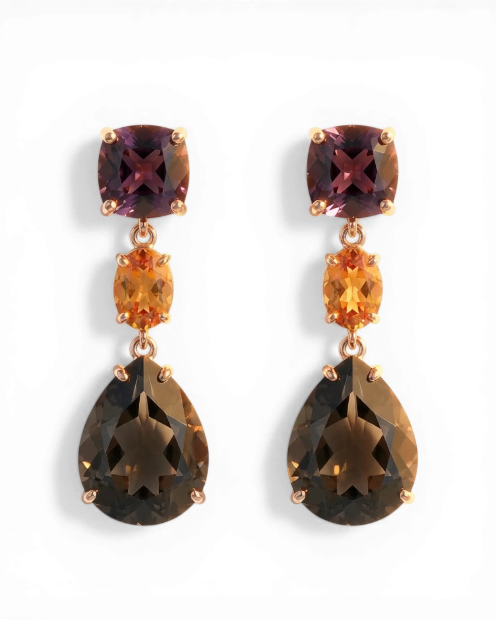 Cushion Drop Earrings with Zircon and Garnet