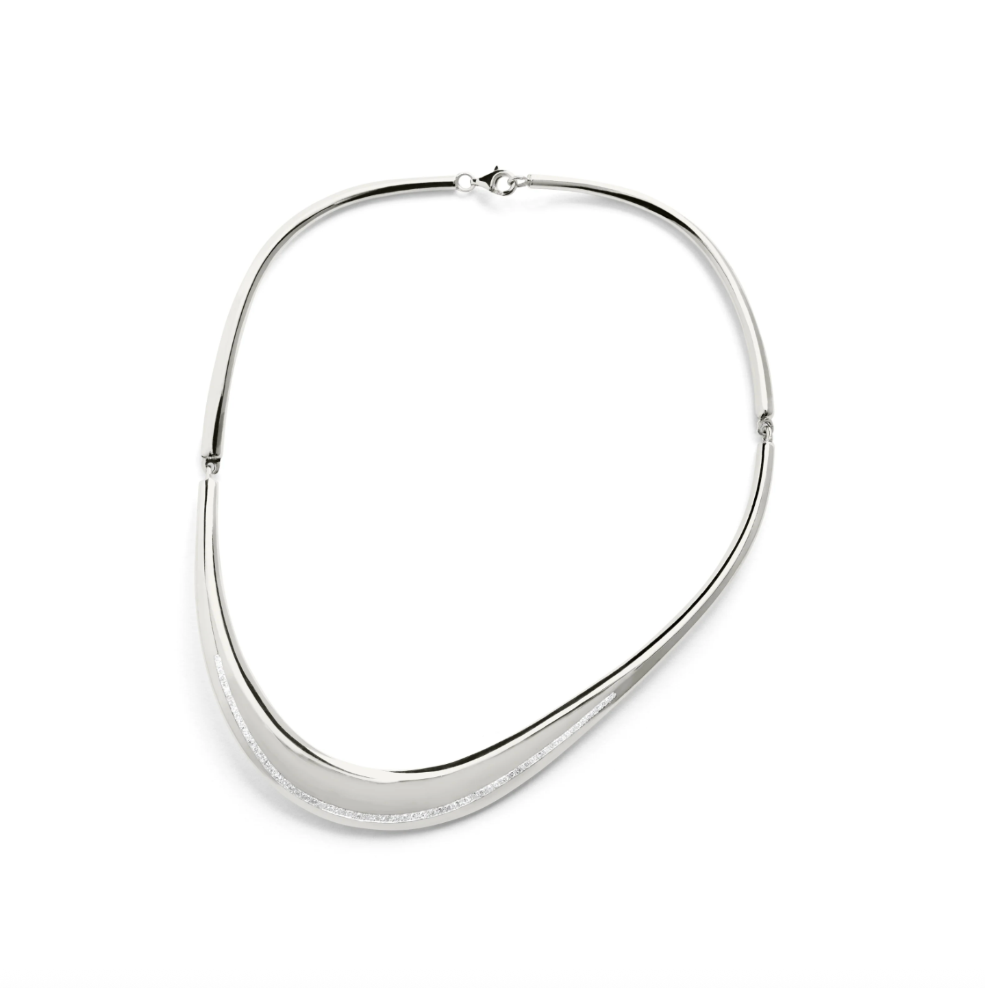 Geschwungene Silberhalskette mit Diamanten