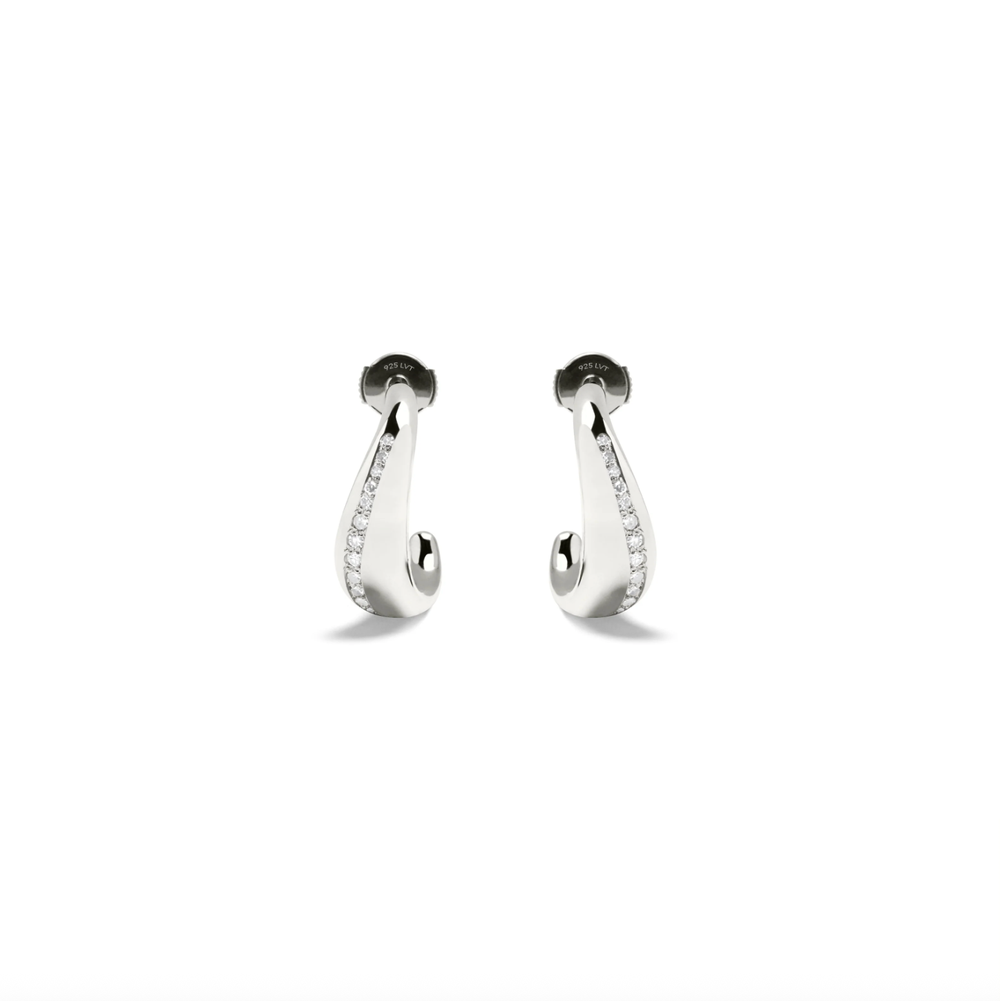 Curvy Silver Diamond Hoop Earrings