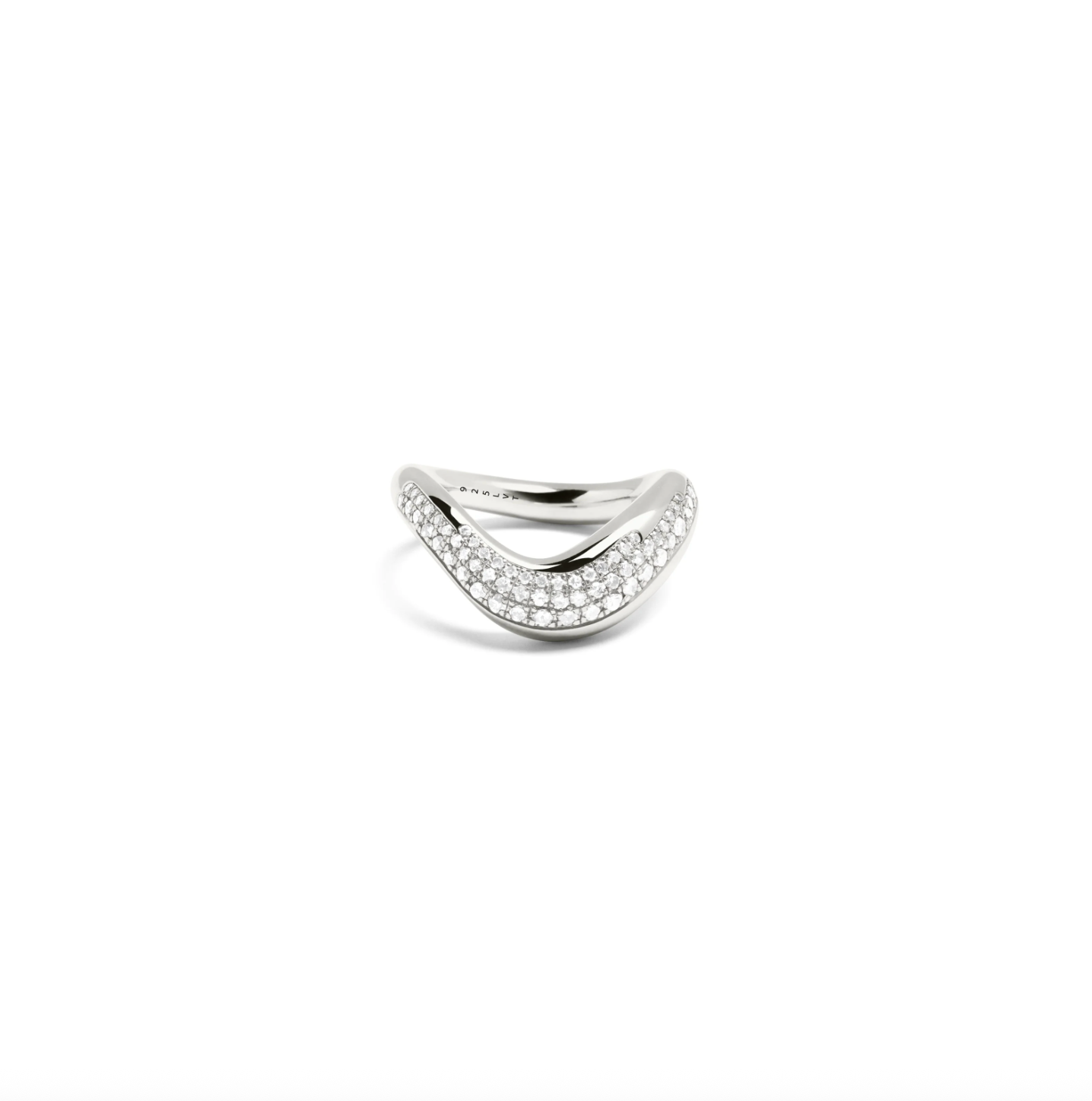 Curvy Silver Pavé Diamond Ring