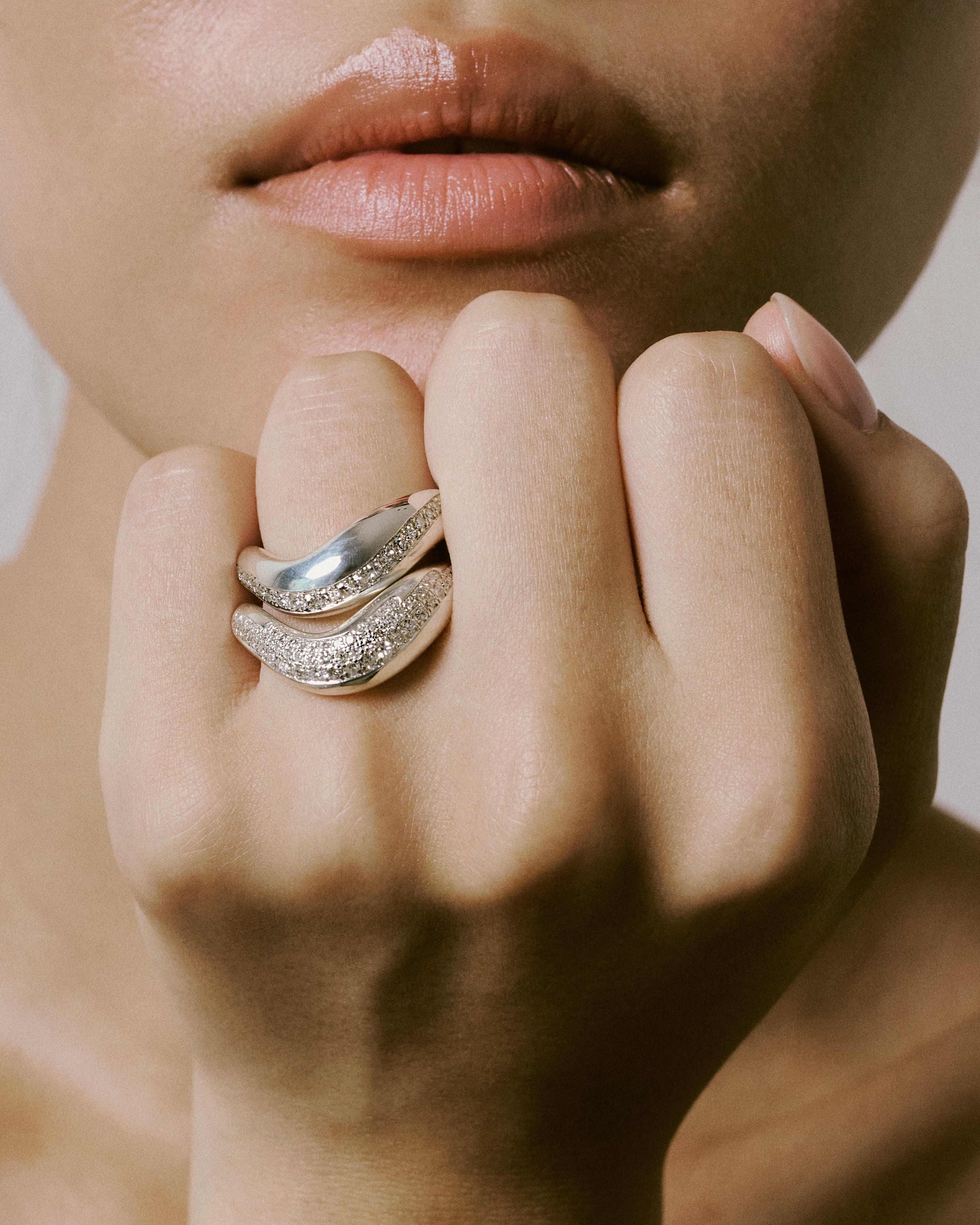 Curvy Silver Pavé Diamond Ring