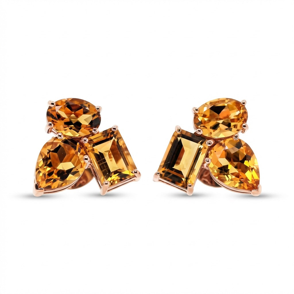 Gemstone Stud Earrings with Citrines