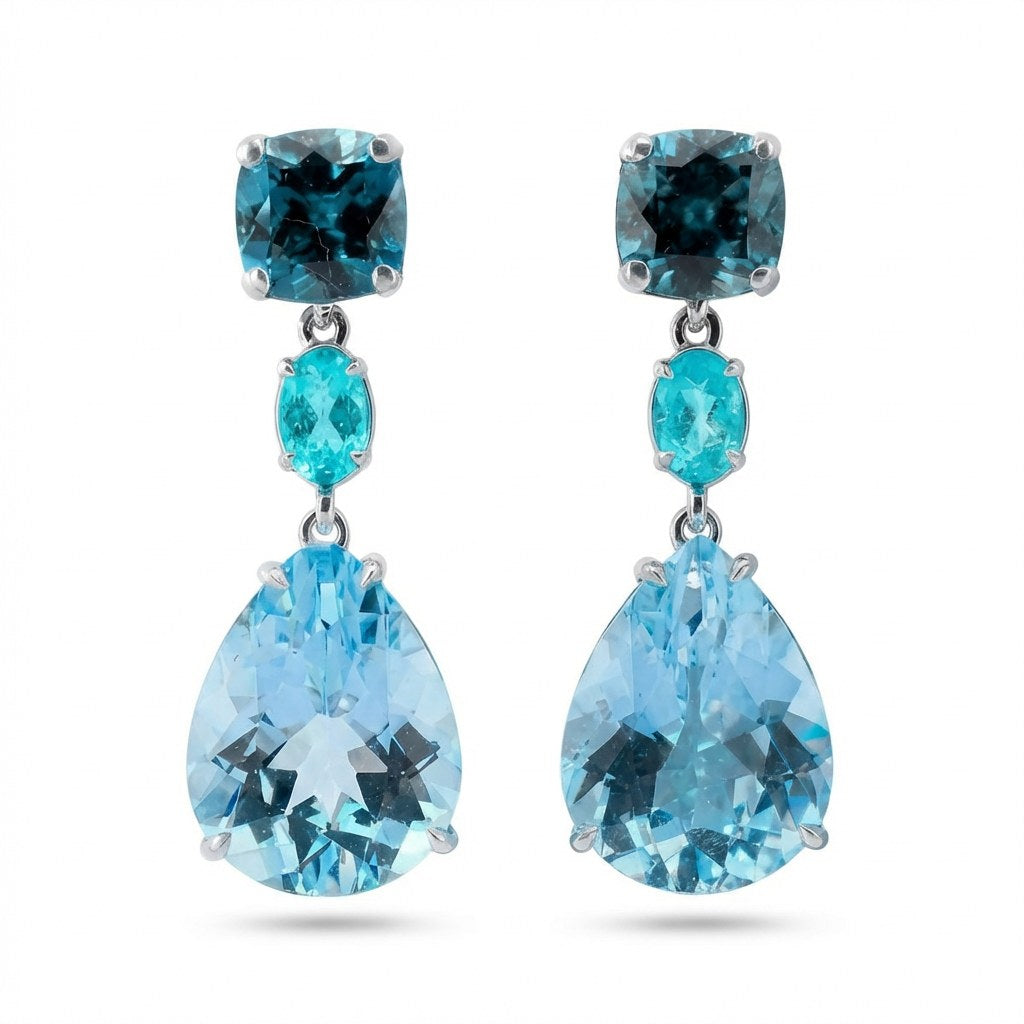 Cushion Drop Earrings with Zircon and Garnet