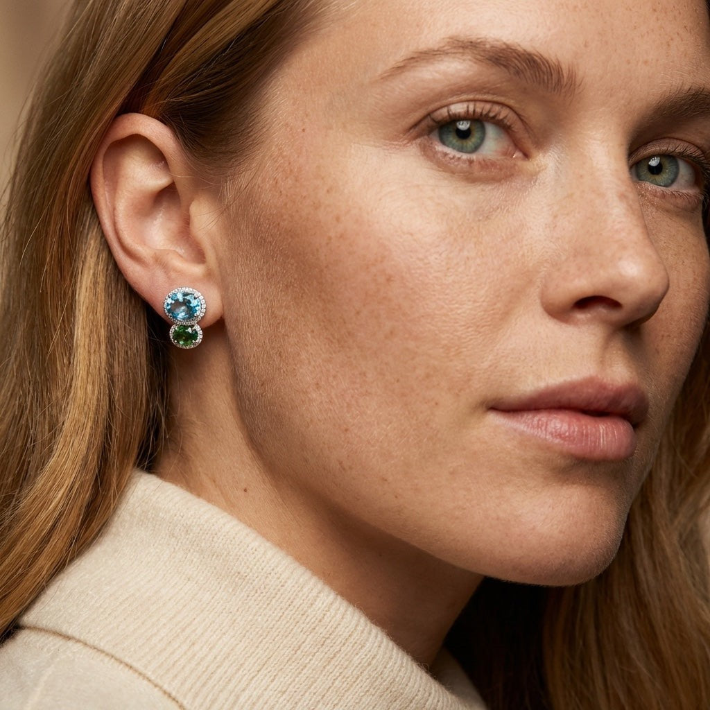 Petit Paris Stud Earrings Blue Topaz Tourmaline