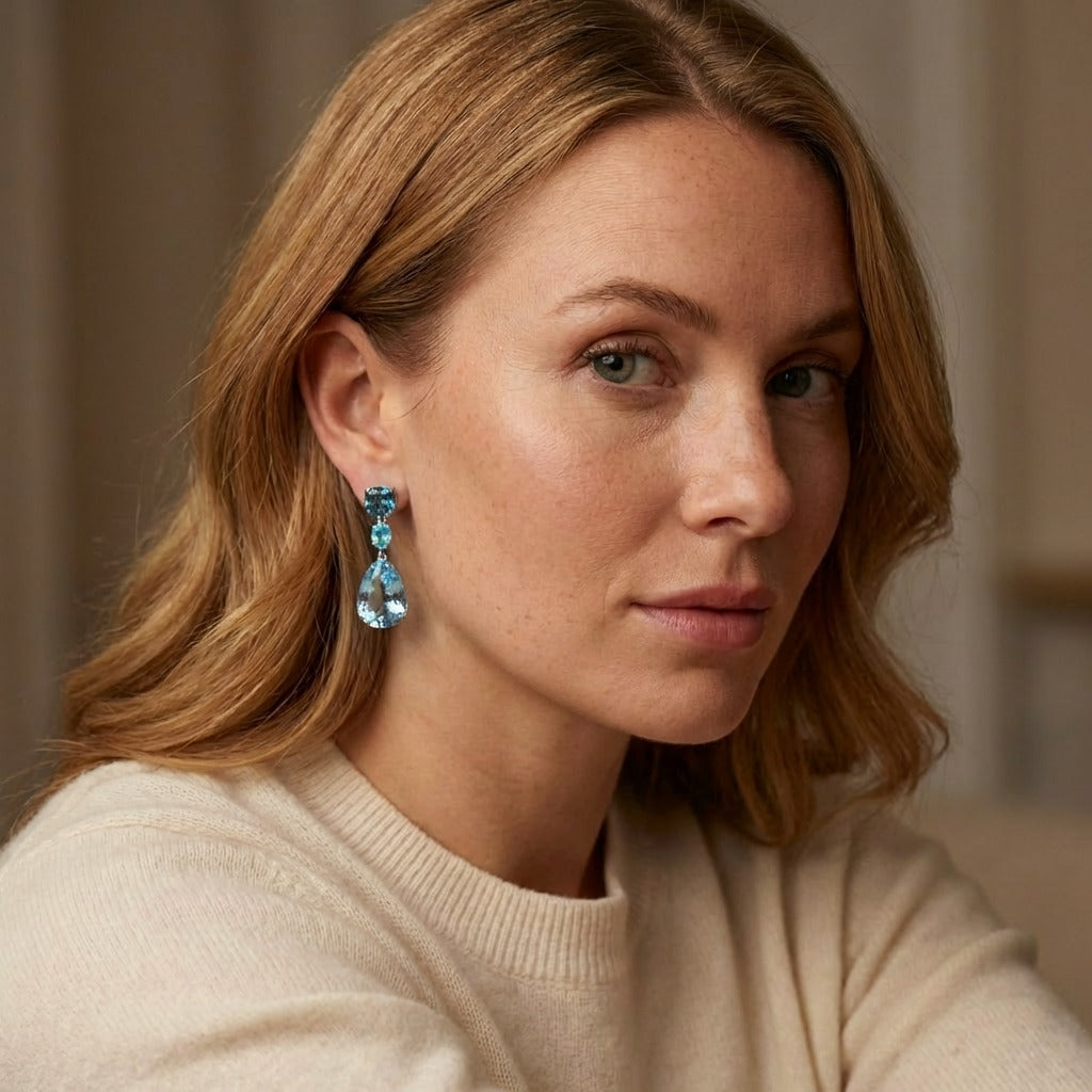 Cushion Drop Earrings with Zircon and Garnet