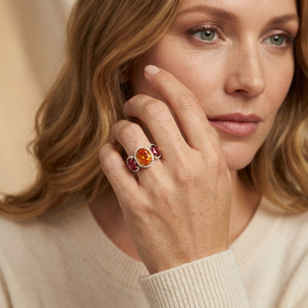 Ring mit Mandarin Granat und Rubellit